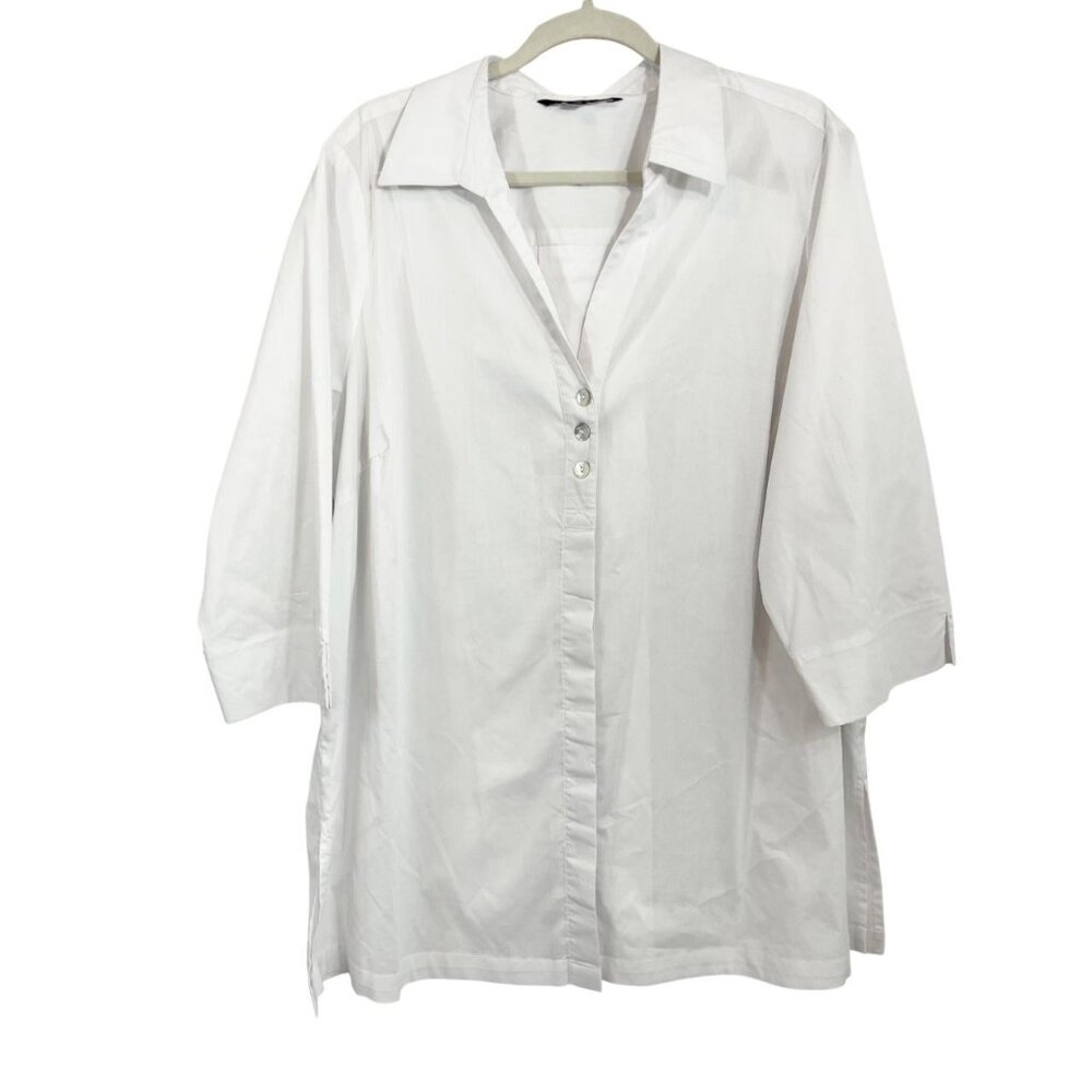 Zac & Rachel White Artsy Tunic Blouse Business Mother of Pearl Buttons‎ Size 2X